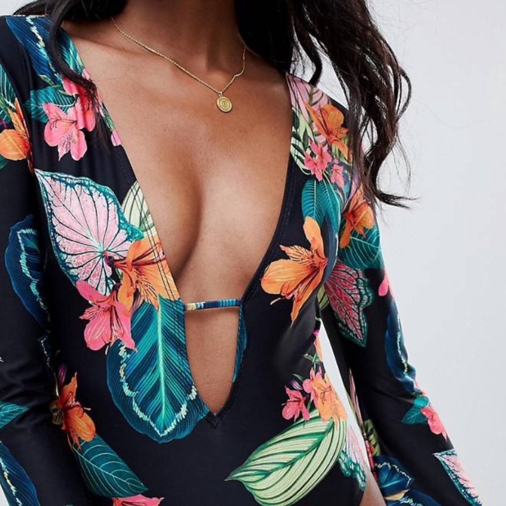 ASOS Design Wide Sleeve Plunge One Piece